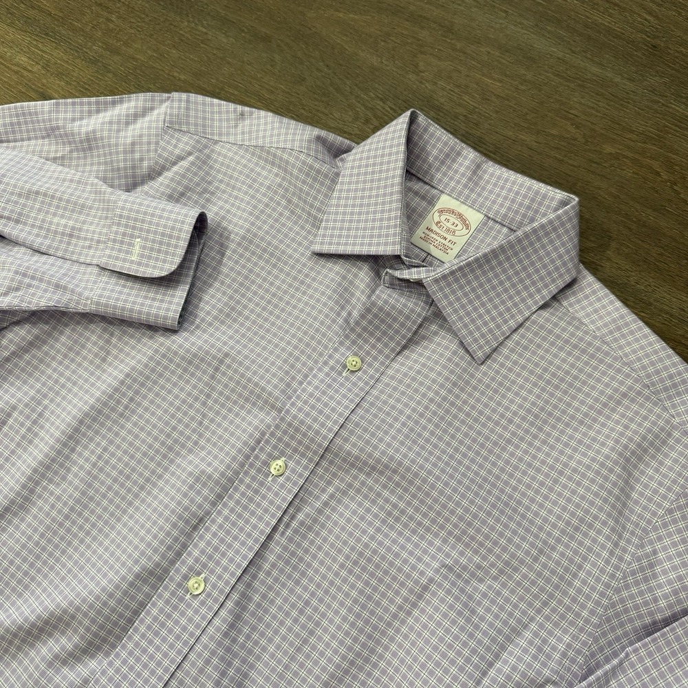 Brooks Brothers Madison Fit Purple Check Button Up Shirt Men's Sz 15-33 Business